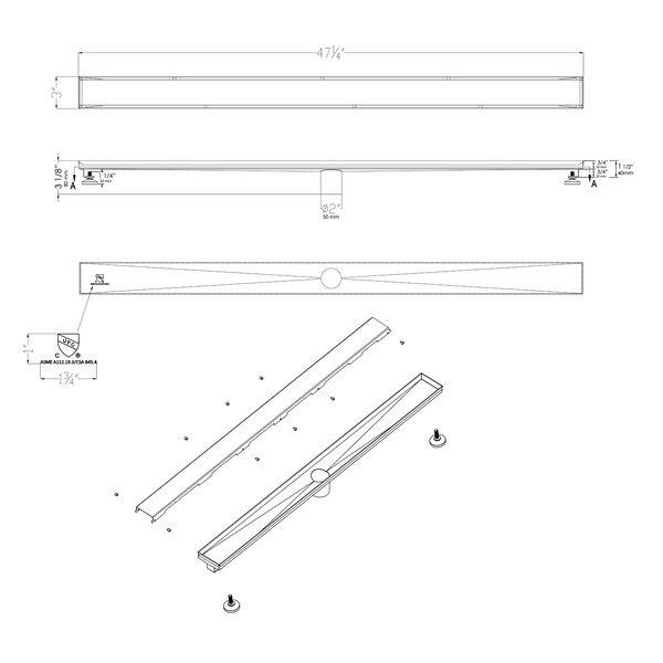 47 Brushed Stainless Steel Linear Shower Drain With Solid Cover